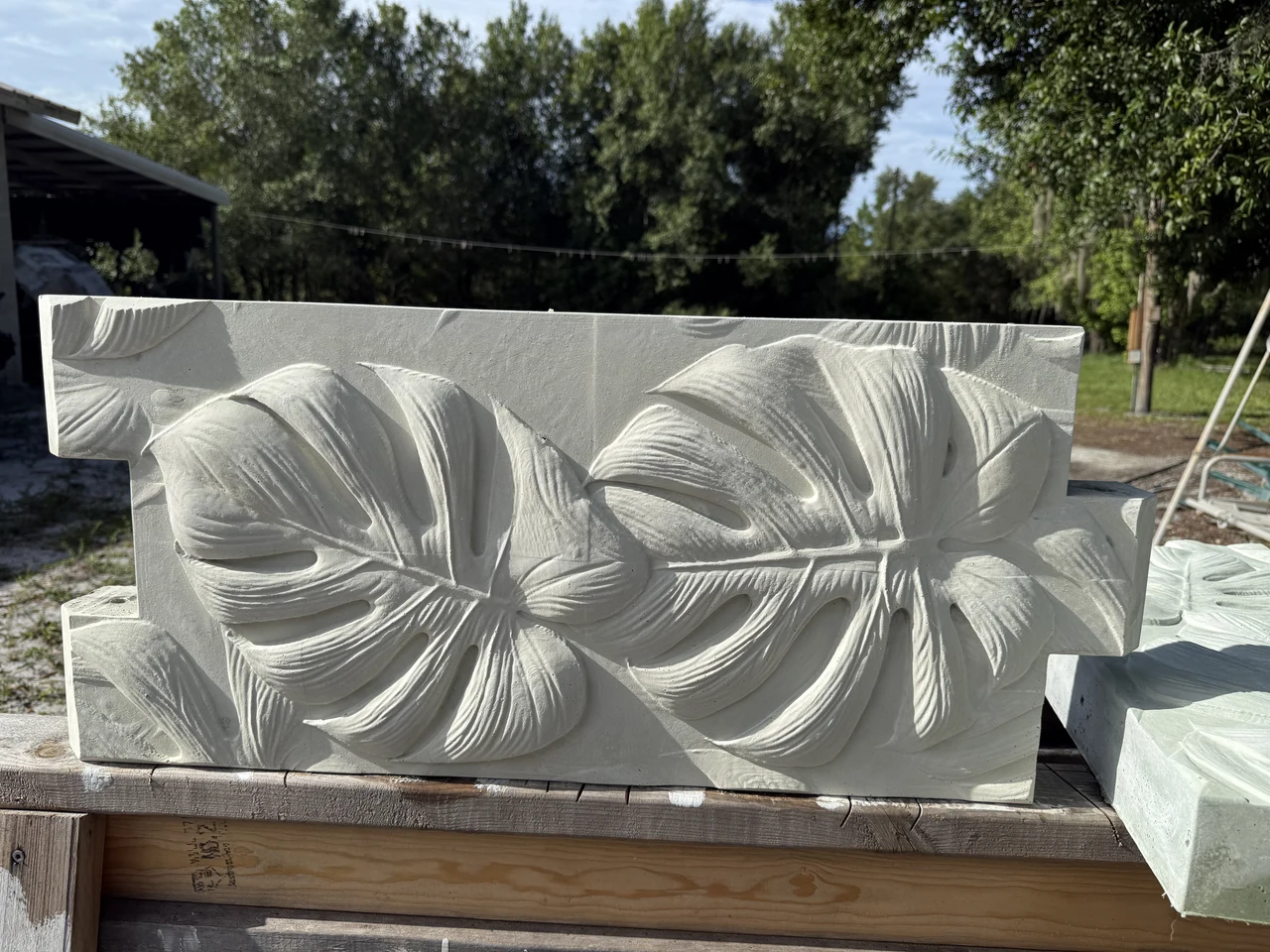 Single finished concrete panel on a workbench